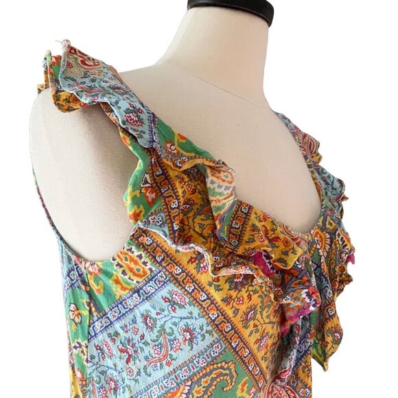 Ralph Lauren Ruffled Paisley Top Size L Sleeveless Boho Countrycore 100% Cotton - Picture 6 of 9